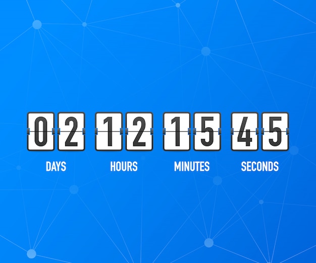 Temporizador de cuenta regresiva. ui aplicación digital cuenta regresiva medidor de tablero circular con diagrama circular circular de tiempo. marcador de día, hora, minutos y segundos para la página web próximamente plantilla de evento Vector Premium
