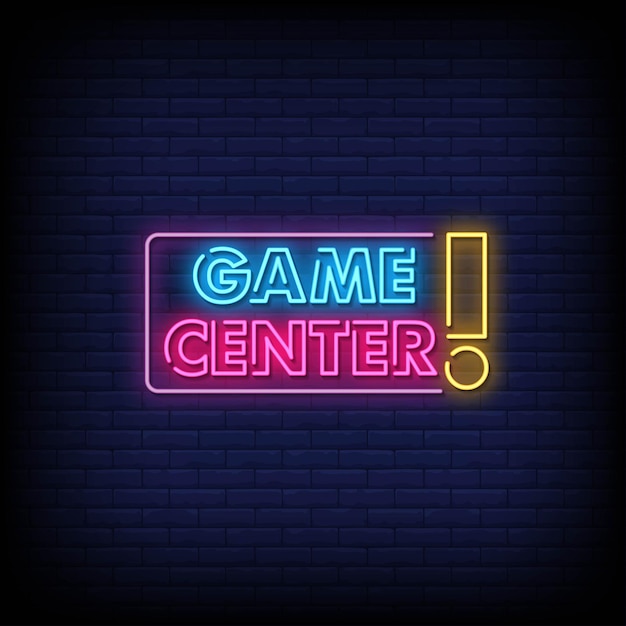 Texto De Estilo De Letreros De Neón De Game Center Vector Premium