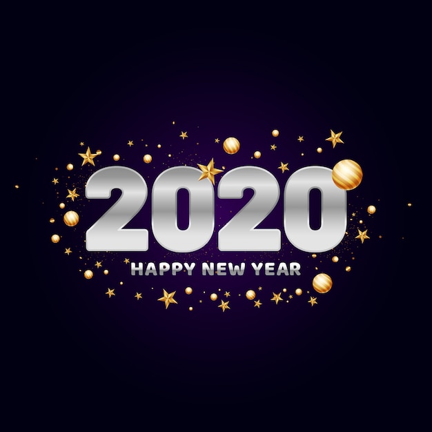 Texto De Feliz Año Nuevo 2020 Decorado Con Adornos Dorados Vector Premium 5220