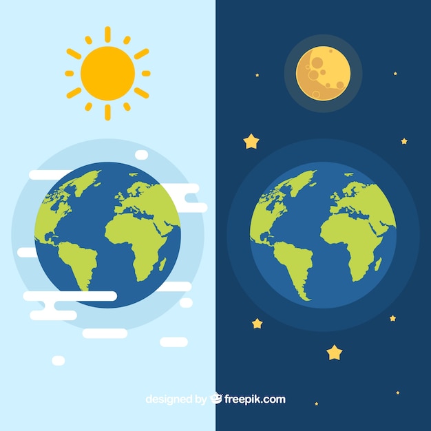 Tierra Con Sol Y Luna Descargar Vectores Gratis