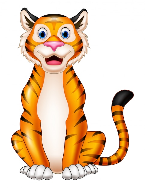 Tigre Sonriente De Dibujos Animados Descargar Vectores Premium