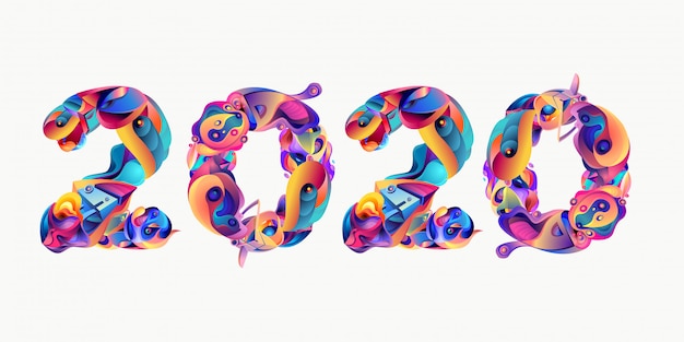 Tipografía de letra de doodle colorido año nuevo 2020 | Vector Premium