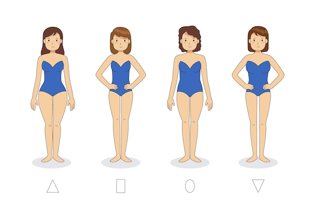 Tipos De Dibujos Animados De Formas Del Cuerpo Femenino Vector Premium