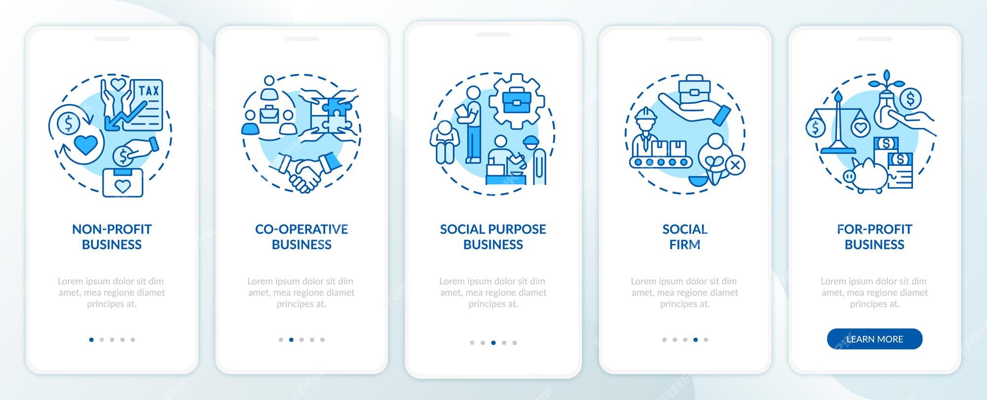 Tipos De Emprendimientos Sociales Pantalla Azul De La Página De La Aplicación Móvil Incorporada 5013