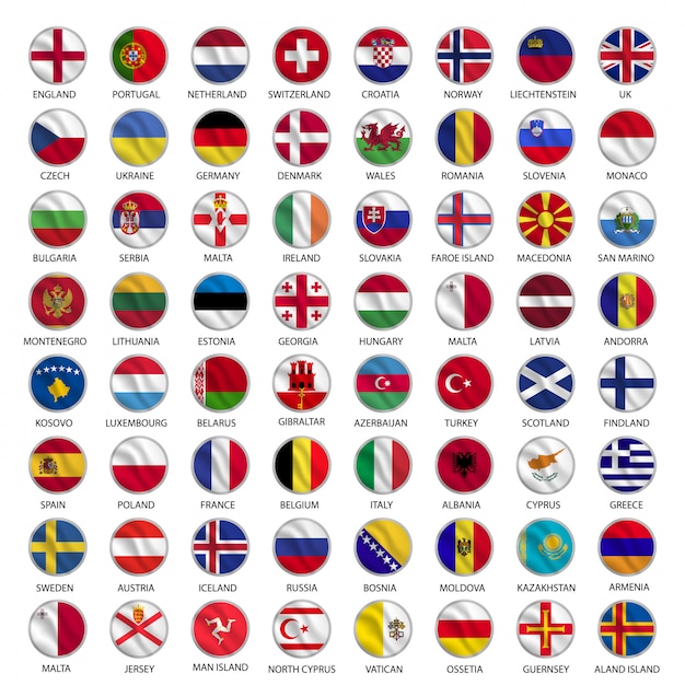 Todas las banderas de países europeos circulan estilo ondulante