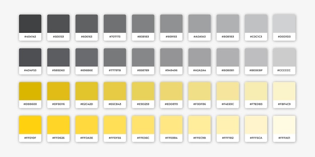 Tonos de paleta de color gris y amarillo con hex. | Vector Premium