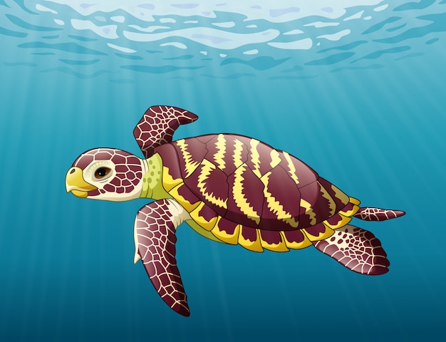 Tortuga De Dibujos Animados Nadando En El Oc Ano Vector Premium