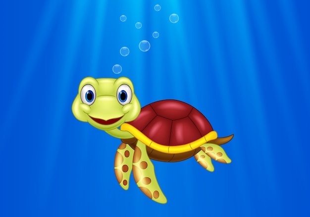 Tortuga de mar de dibujos animados nadando en el océano | Vector Premium