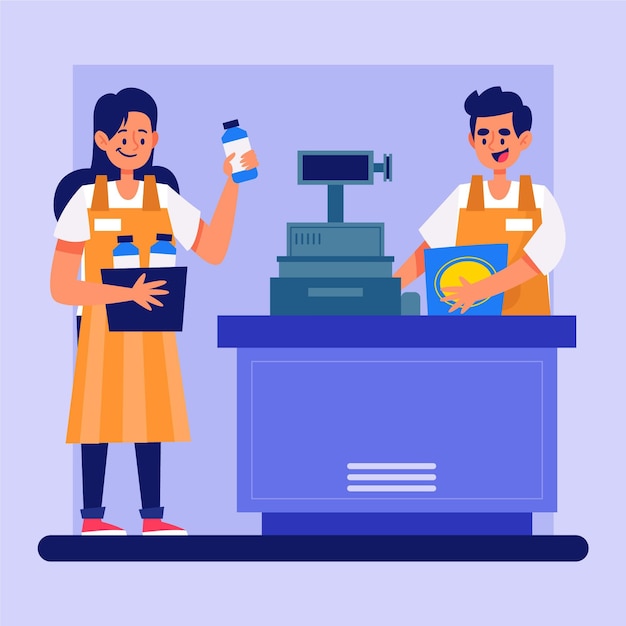 Trabajadores De Supermercados Haciendo Su Trabajo Vector Gratis 2270