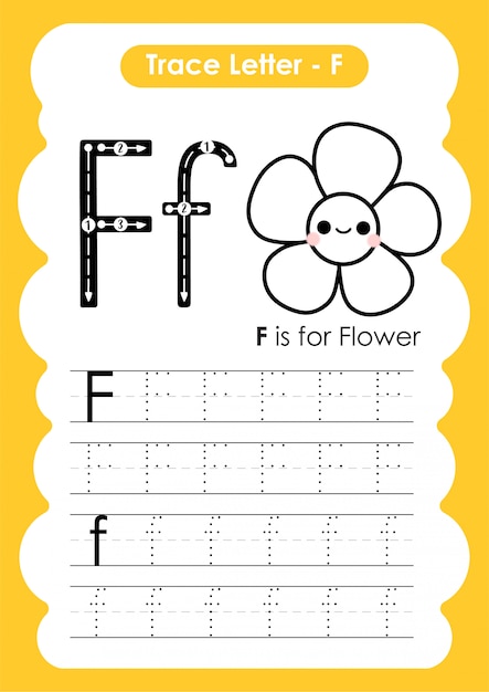 Trace Letter Alphabet F Ejercicio Con Ilustraci N De Vocabulario De Dibujos Animados Vector