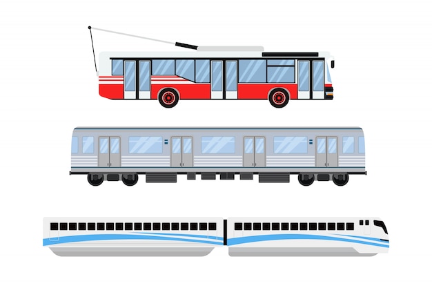 Tranvía del camino de ciudad y ejemplo del vector del transporte del trolebús. Vector Premium