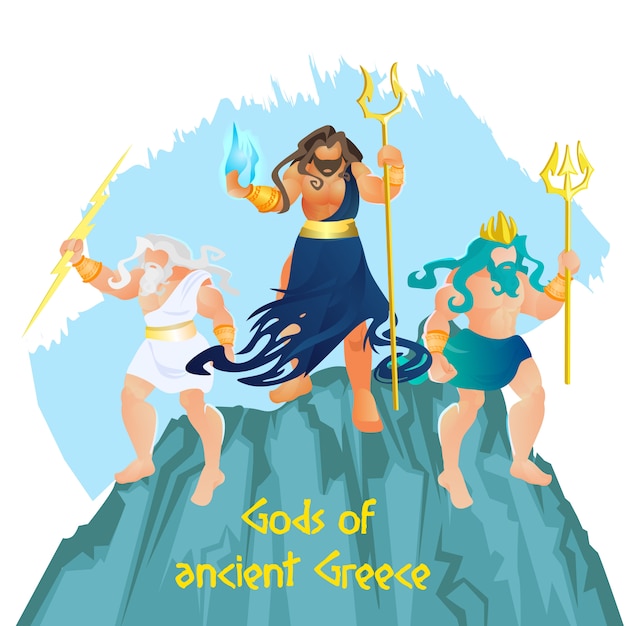 Tres Dioses Griegos Antiguos Hades Zeus Y Poseidon Vector Premium