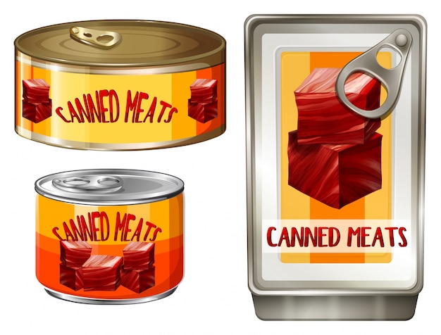 Tres Diseno De Carne Enlatada Ilustracion Vector Gratis