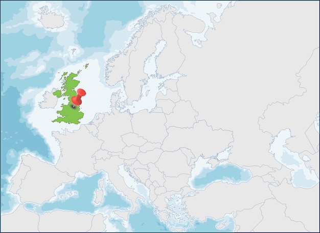 Ubicación del reino unido en el mapa de europa | Vector Premium
