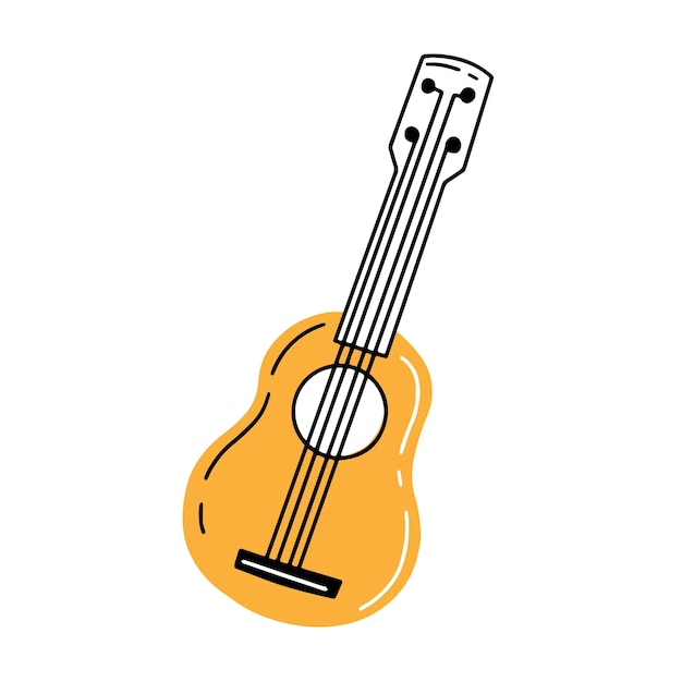 Ukulele en estilo doodle lindo ilustración de vector de guitarra de