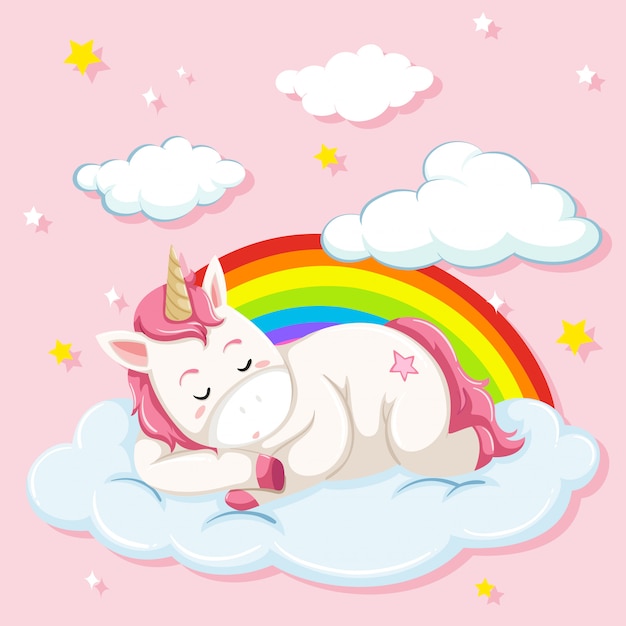 Unicornio Durmiendo En La Nube Vector Premium