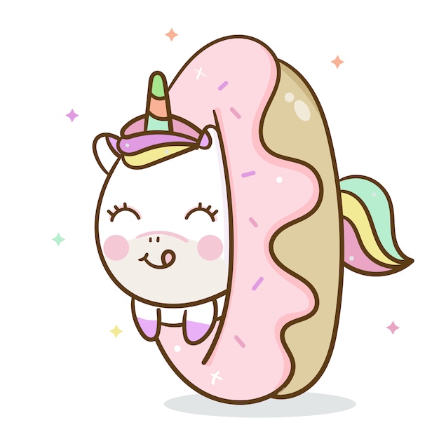 Download Unicornio lindo con donut | Vector Premium