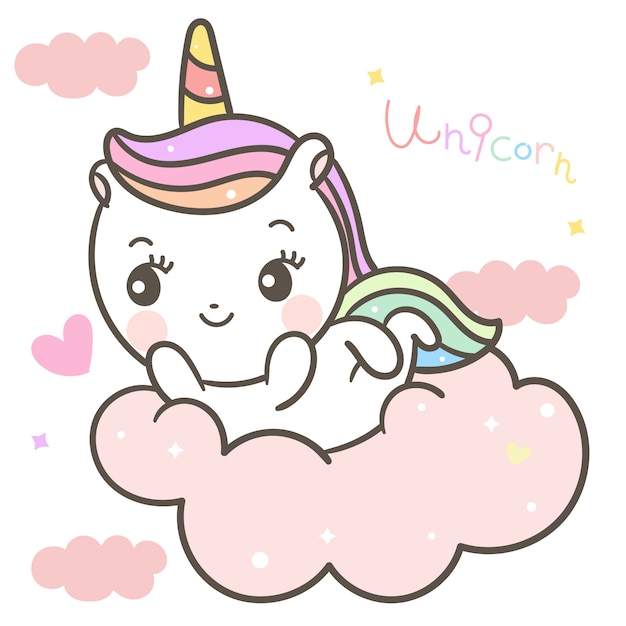 Unicornio Lindo En La Nube Vector Premium