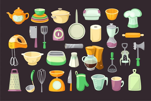 Utensilios De Cocina Ilustraciones Aisladas Vector Premium