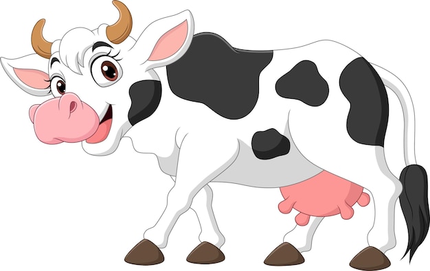 Vaca De Dibujos Animados Feliz Aislado Sobre Fondo Blanco Vector Premium