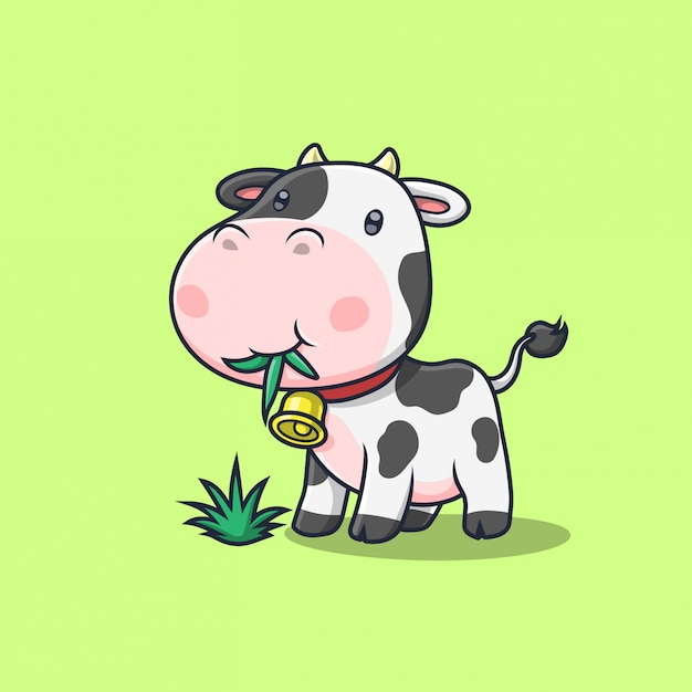 Vaca Linda Comiendo Hierba Ilustraci N Vector Premium