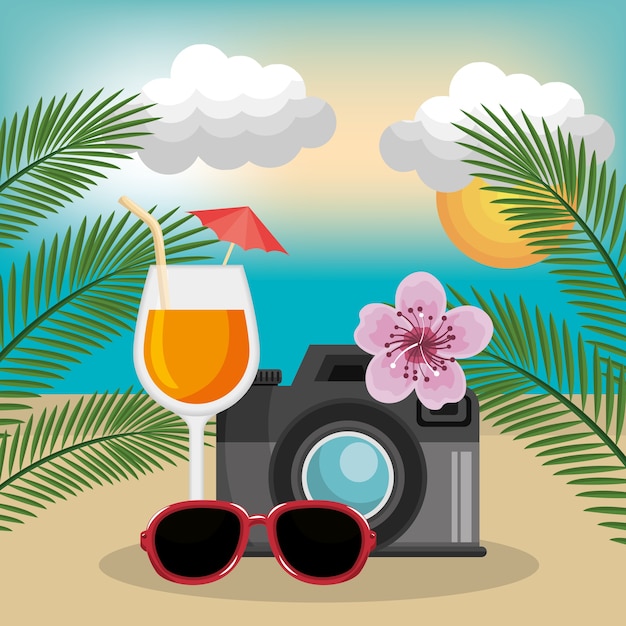 Las Vacaciones De Verano Establecen Iconos Vector Premium