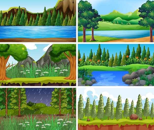 Vacío, escenas de la naturaleza del paisaje en blanco o de fondo vector gratuito