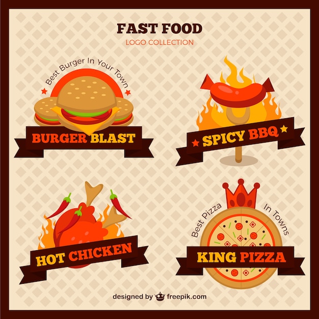 Variedad de logotipos de comida rápida | Vector Gratis