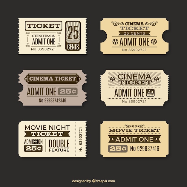 Varios tickets de cine en estilo vintage | Vector Gratis