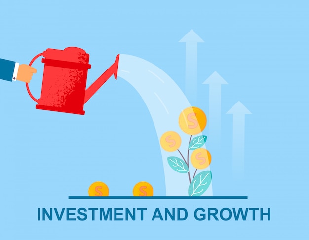 Vector de banner plano de inversión y crecimiento de riego. Vector Premium