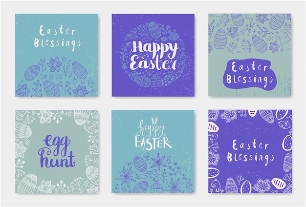 Vector Conjunto De Tarjetas De Pascua De Doodle Dibujados A Mano