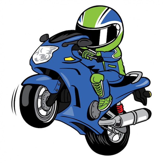 Vector De Dibujos Animados De Wheelies Motorcycle Rider Vector Premium