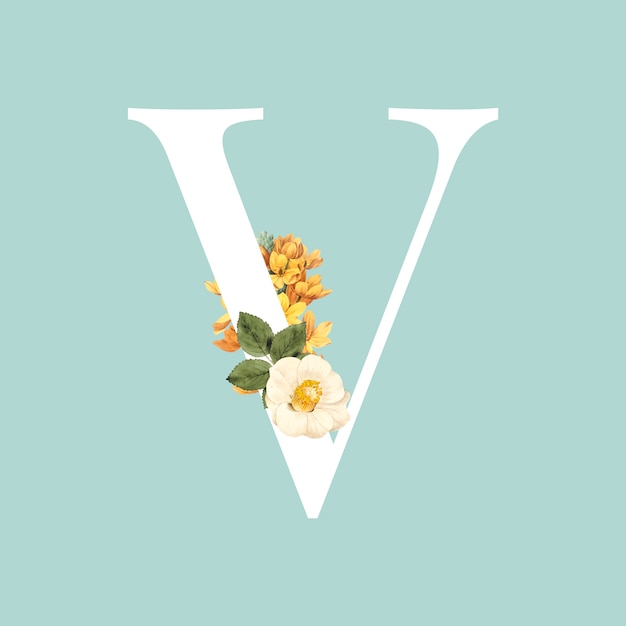 Vector floral alfabeto letra mayúscula v vector gratuito