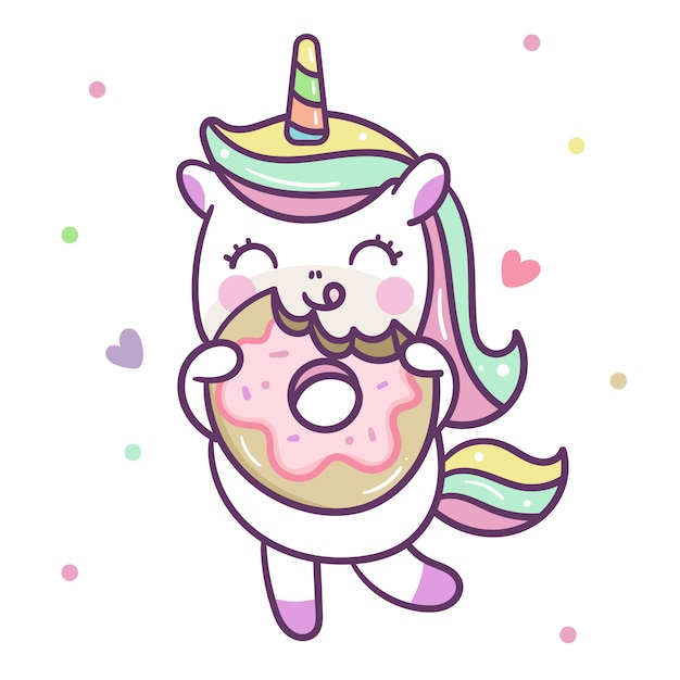 Download Vector lindo unicornio comiendo donut | Vector Premium