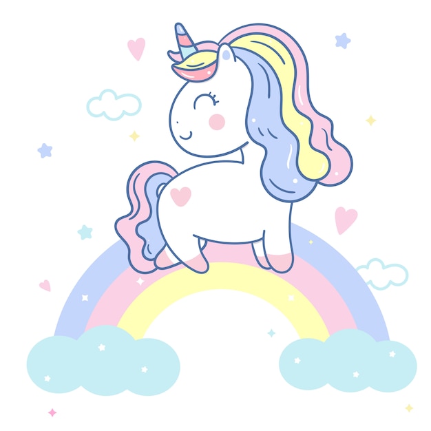 Vector Lindo Unicornio En Estilo Dibujado A Mano Del Arco Iris Vector