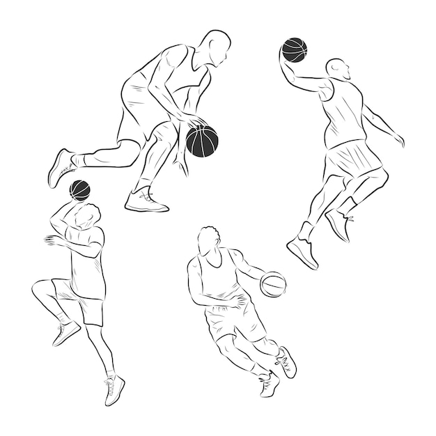 Vector Línea Dibujo Jugador De Baloncesto Jugador De Baloncesto Ilustración De Dibujo 8615