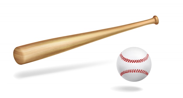 Vector Realista De Bate Y Pelota De Béisbol De Madera Vector Gratis 