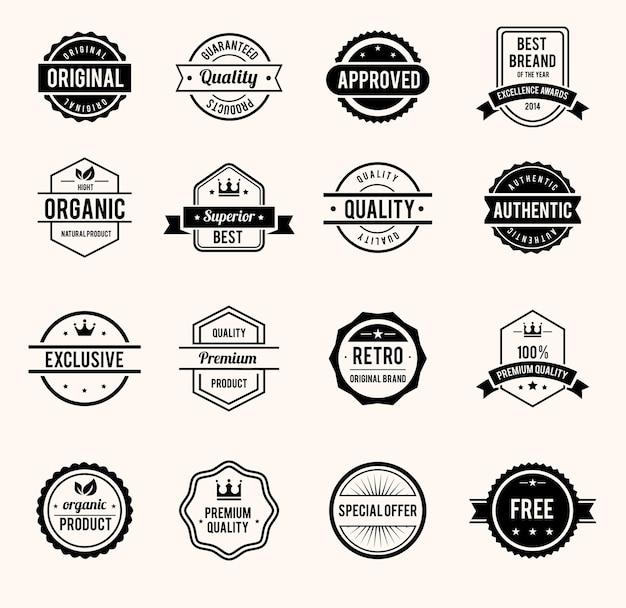 Vector retro blanco y negro sellos e insignias aisladas | Vector Gratis