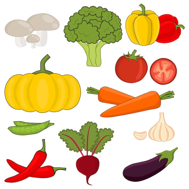 Vector De Verduras En Estilo De Dibujos Animados Colección De Productos Agrícolas Para El Menú 2938