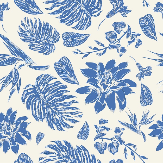 Vector vintage floral tropical de patrones sin fisuras Vector Premium