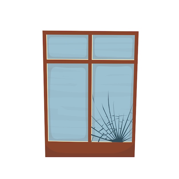 Ventana rota con cristales rotos ilustración vectorial Vector Premium