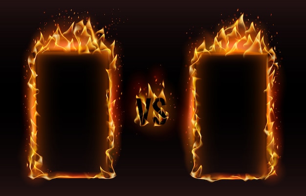Versus marcos. fire vs frame, pantalla para boxeo versus ilustración de desafío de lucha deportiva Vector Premium