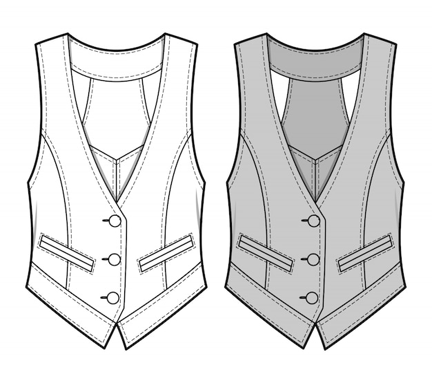 Vest moda plantilla plana sketche 4 Vector Premium