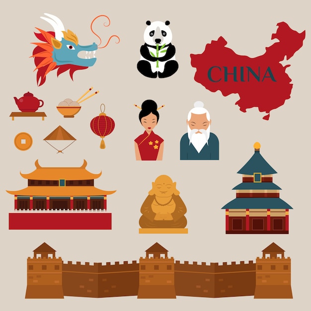 Viajar a china ilustración de iconos de vector Vector Premium