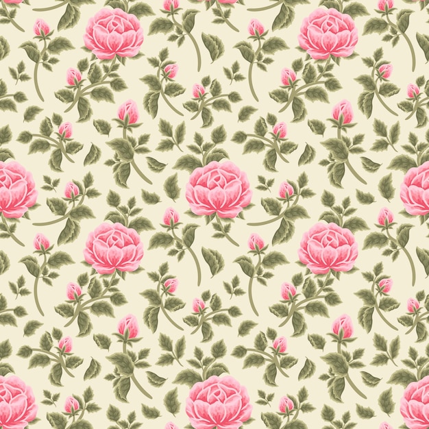 Vintage Shabby Chic Rosa Rosa Flor De Patrones Sin Fisuras Vector Premium