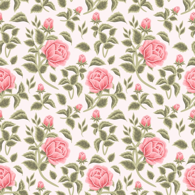 Vintage Shabby Chic Rosa Rosa Flor De Patrones Sin Fisuras Vector Premium