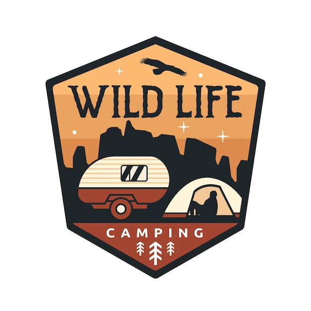 Vintage wildlife summer camp camping activities logo insignia de la