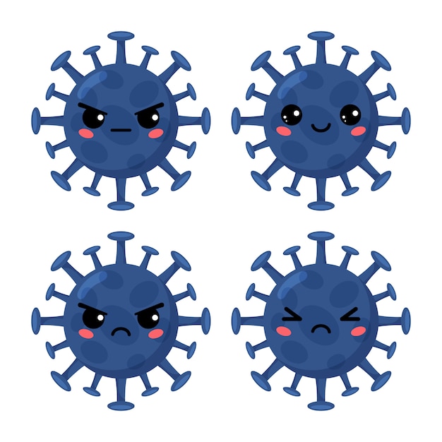 Virus De Dibujos Animados Kawaii Concepto De Coronavirus Vector