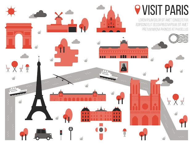 Visitar el mapa de parís Vector Premium