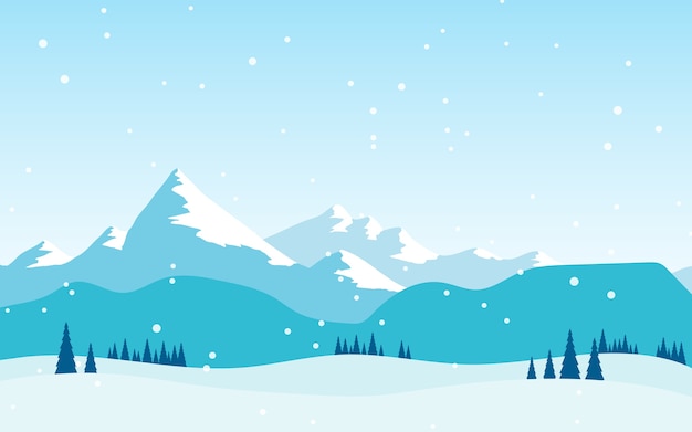 Vista del paisaje nevado de la montaña con nieve Vector Premium